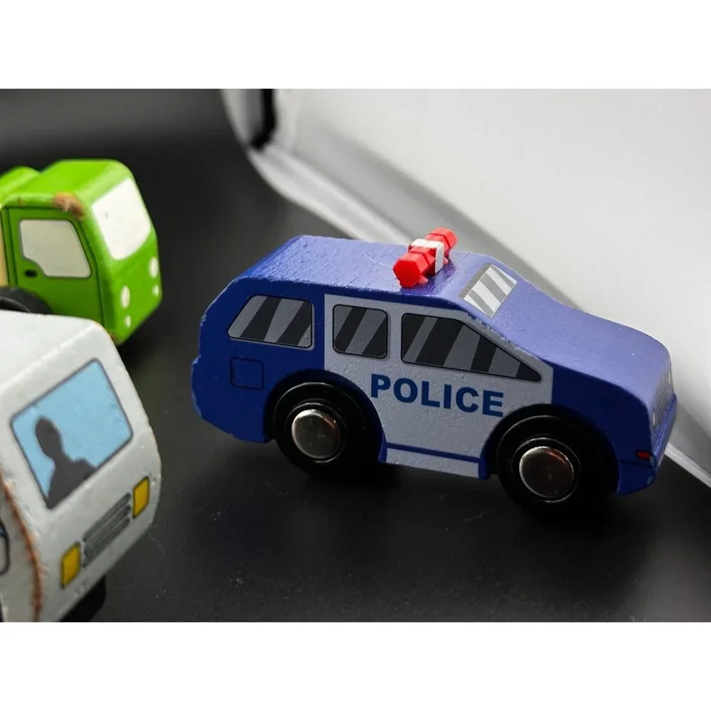 Wooden Madison Joseph Battat Construction Vehicles Police Trucks Vintage- READ‎